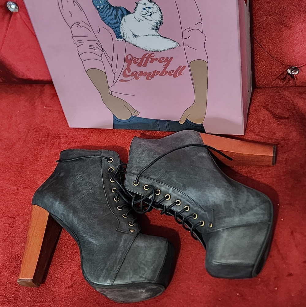 *SOLD* Jeffrey Campbell Black Distressed LITA Platform Ankle Boots  Sz 10